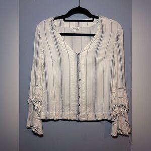 Ella Moss pinstripe top with ruffle sleeve detail, XS